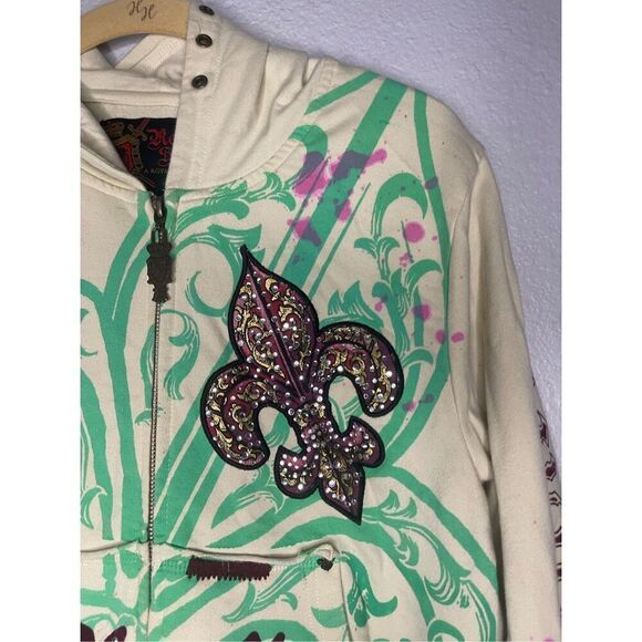 Rebel Spirit A Royal Way of Life Embroidered Rhinestones Zip Up Hoodie - Picture 3 of 8